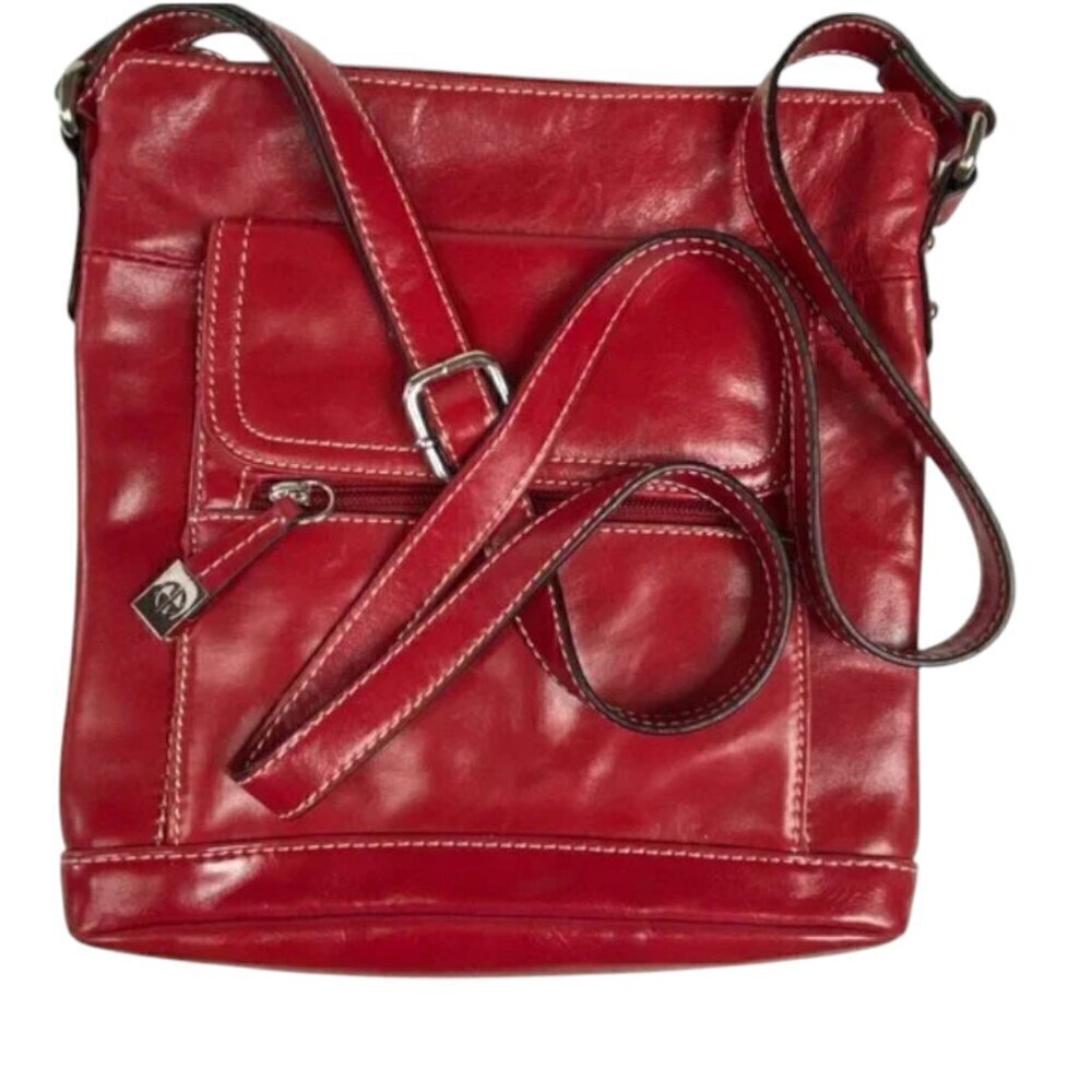 Giani Bernini Vintage Red Leather Venice Crossbody Organizer Handbag